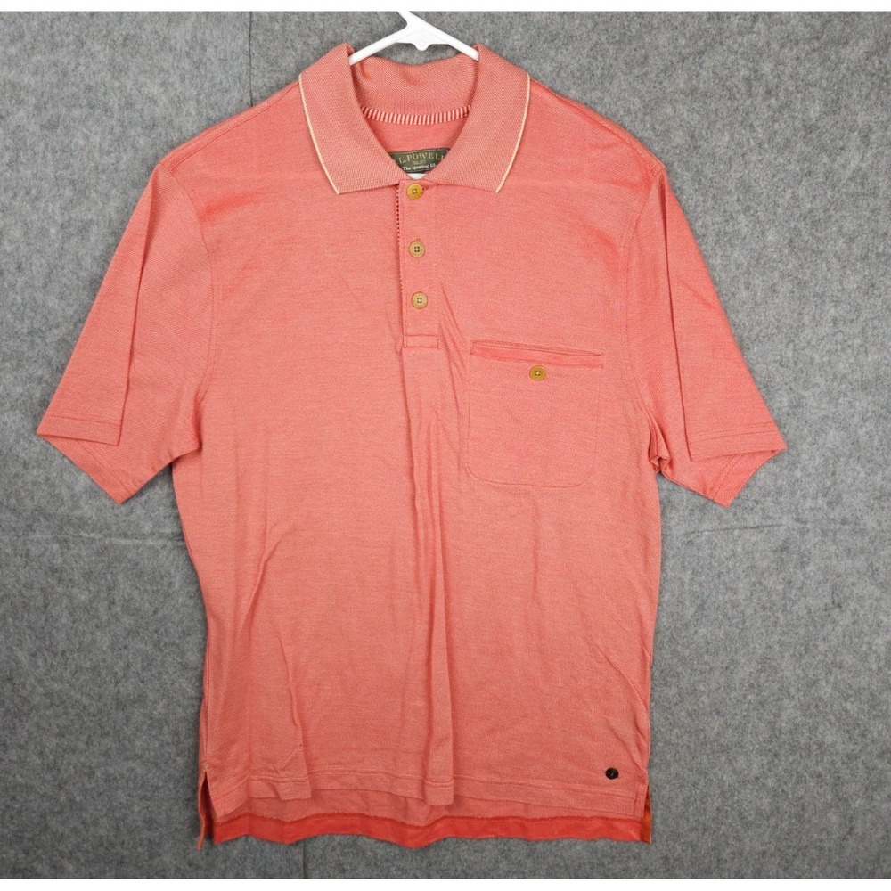 J.L. Powell Shirt Mens Medium Pink Short Sleeve Polo Henley Thick Cotton *